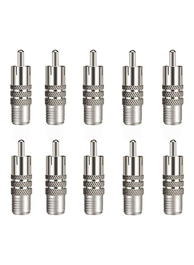 Aniann - 10 Pack F Type Female to RCA Male Coaxial Cable Adapter, Straight Coupler Adapter Connector for Video Audio (Nickel Plated) Silver - Image 1