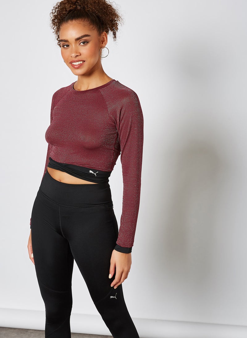 PUMA - Studio Metallic Training Cropped Top Burgundy - Image 1