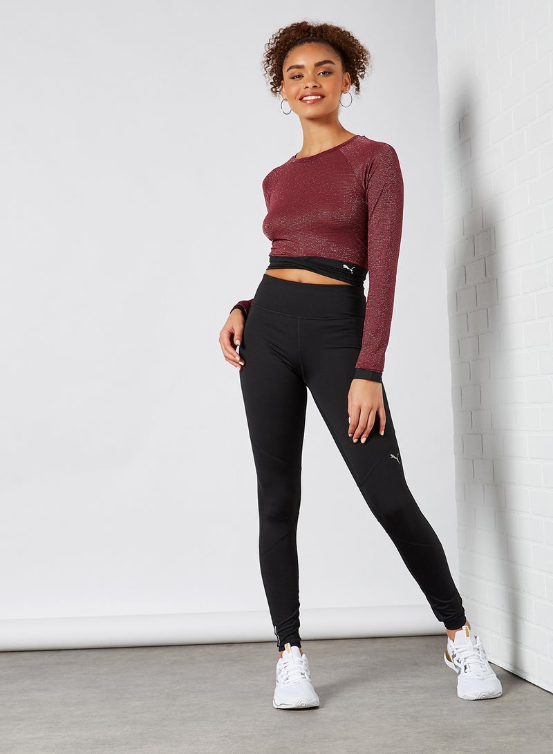 PUMA - Studio Metallic Training Cropped Top Burgundy - Image 1