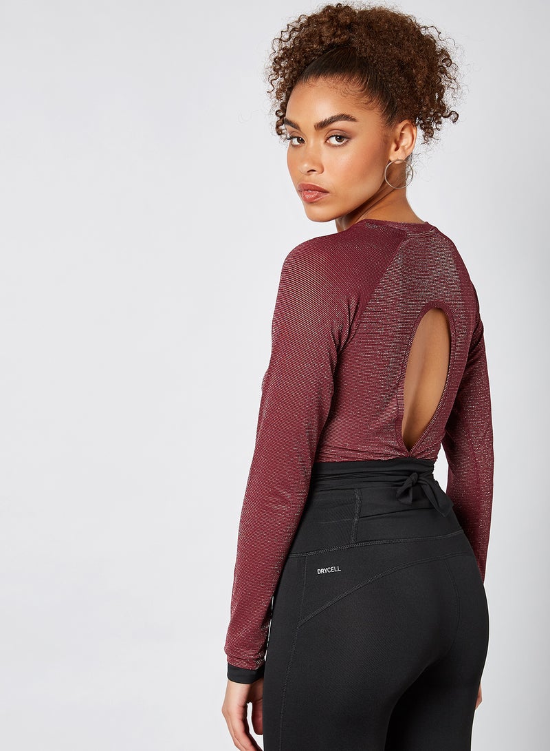 PUMA - Studio Metallic Training Cropped Top Burgundy - Image 1