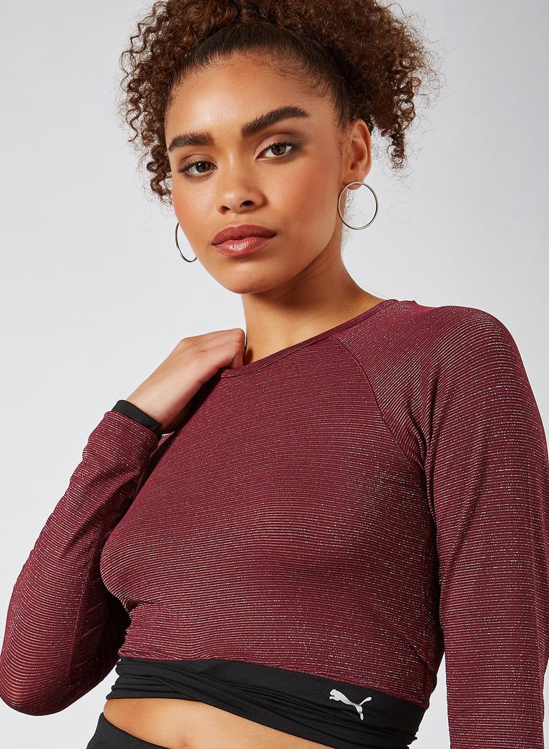 PUMA - Studio Metallic Training Cropped Top Burgundy - Image 1