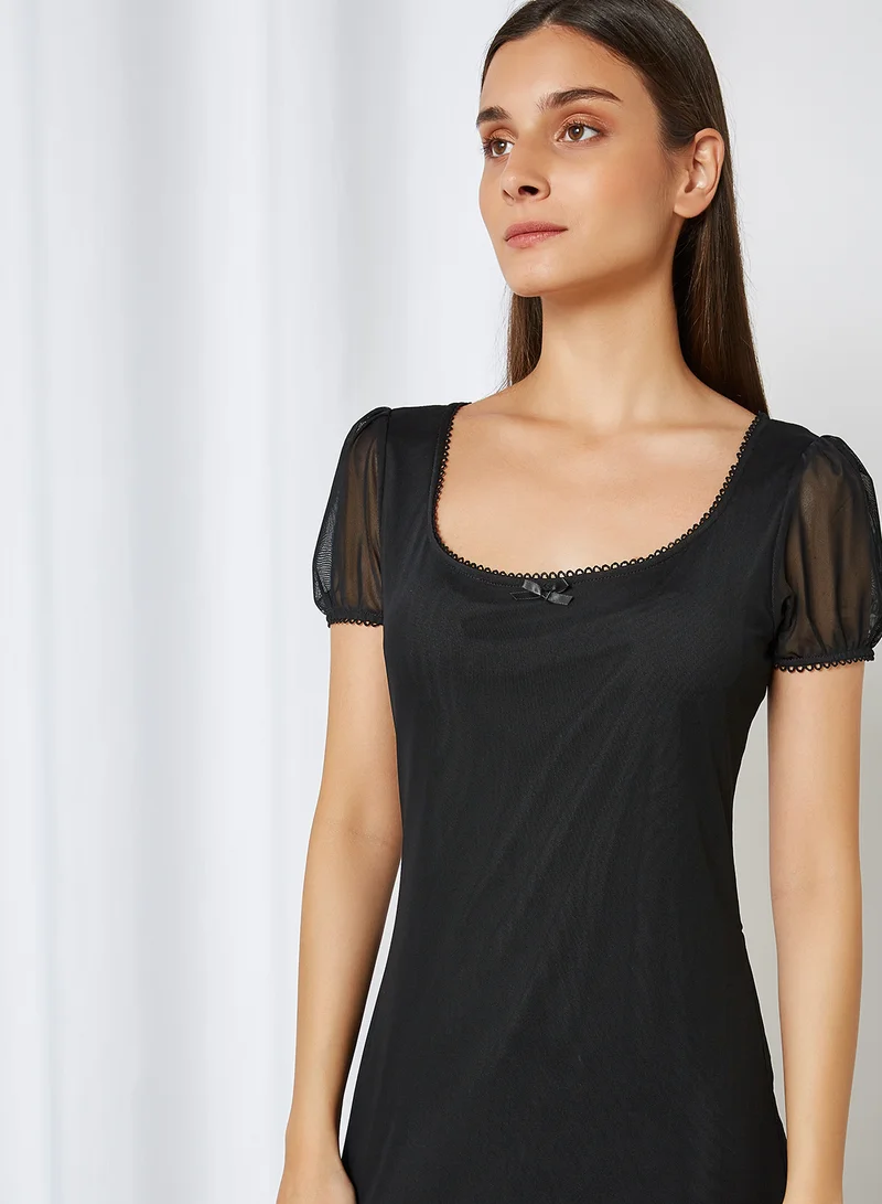 BRAVE SOUL Mesh Overlay Loungewear Dress Black