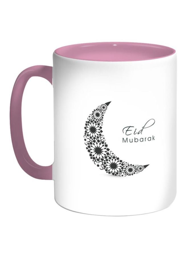 Decalac Eid Mubarak Printed Coffee Mug White/Pink/Black