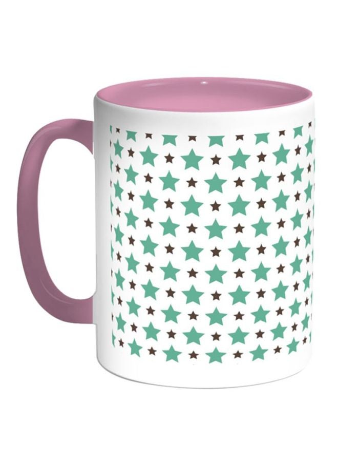 ديكالاك مج قهوة من السيراميك مزين بطبعة أبيض/وردي/أخضر