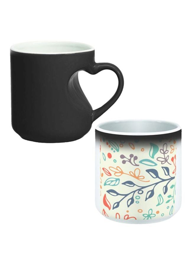 ديكالاك مج قهوة سحري بتصميم ورقة شجر أبيض / أسود / أزرق