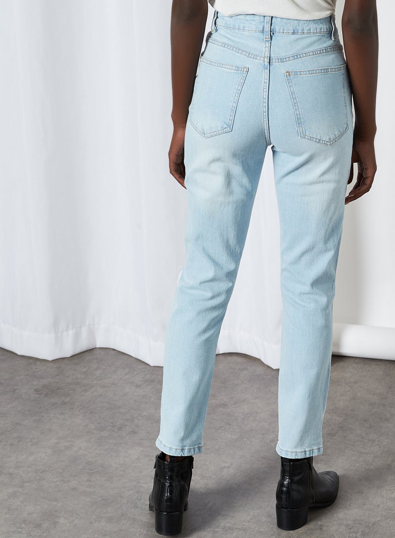 Cotton On - Distressed Pattern Boyfriend Fit Mid Rise Jeans Brooklyn Blue Rip - Image 1