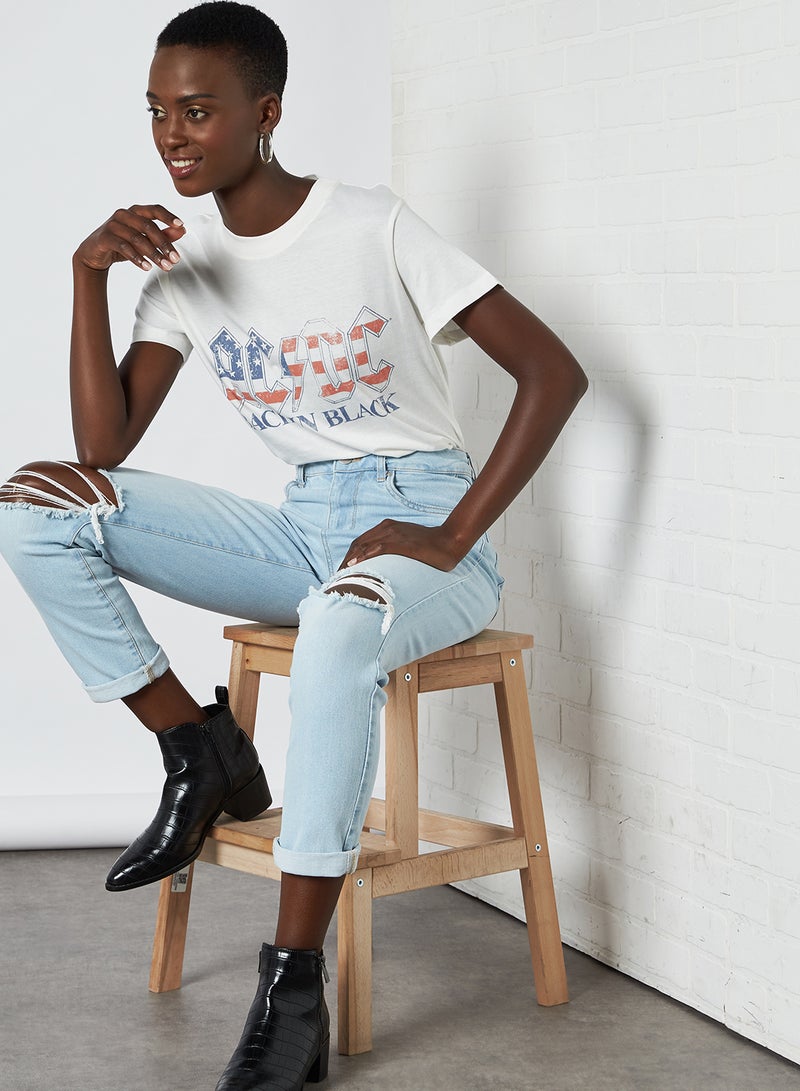 Cotton On - Distressed Pattern Boyfriend Fit Mid Rise Jeans Brooklyn Blue Rip - Image 1