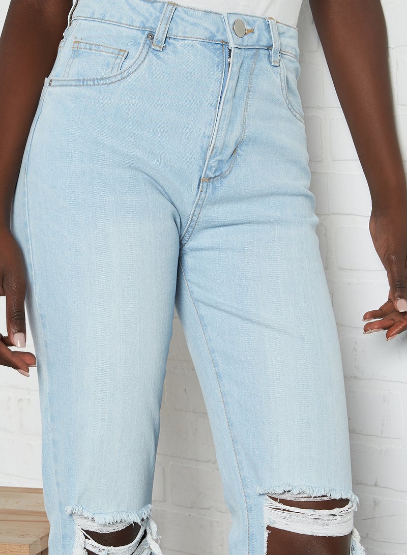 Cotton On - Distressed Pattern Boyfriend Fit Mid Rise Jeans Brooklyn Blue Rip - Image 1