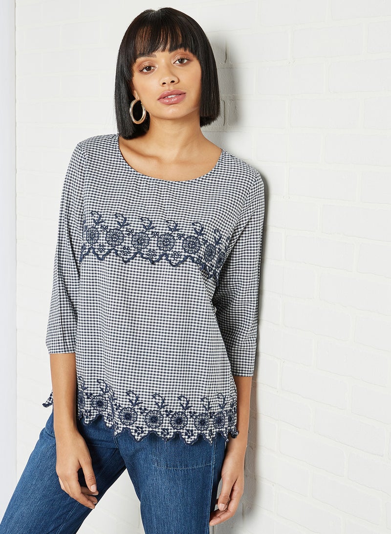 FAME FOREVER Checked Print Round Neck Blouse Black  - Image 1