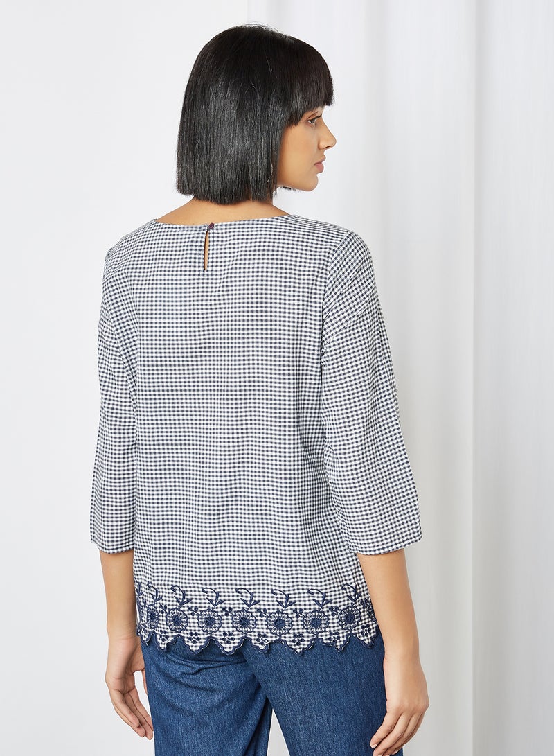 FAME FOREVER Checked Print Round Neck Blouse Black  - Image 2