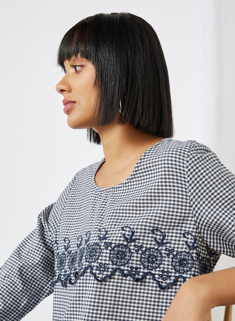FAME FOREVER Checked Print Round Neck Blouse Black  - Image 4
