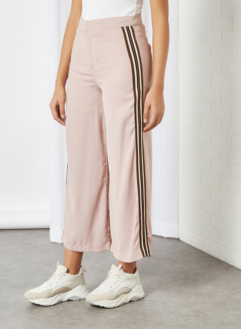 CODE BY LIFESTYLE Side Stripes Wide Leg Fit Mid Rise Pants Beige  - Image 1