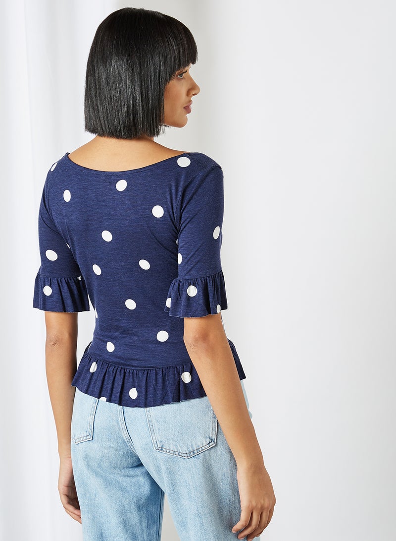 Polka Dot Printed Sweetheart Neck Blouse Navy Blue - v1605194136/N40490315V_2