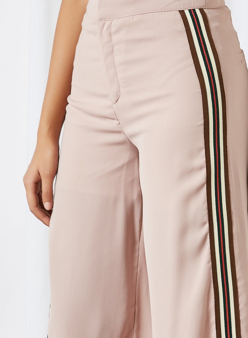 CODE BY LIFESTYLE Side Stripes Wide Leg Fit Mid Rise Pants Beige  - Image 4