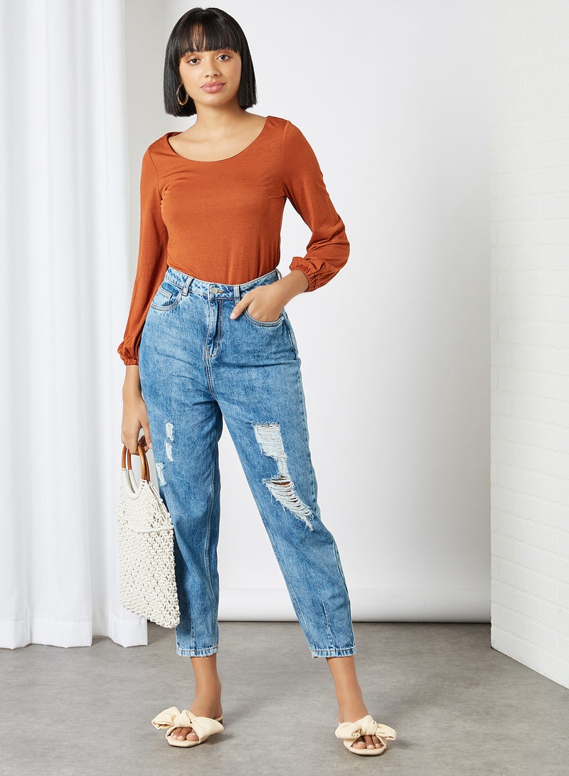 CODE BY LIFESTYLE - Puff Sleeve Top Tan - Image 1