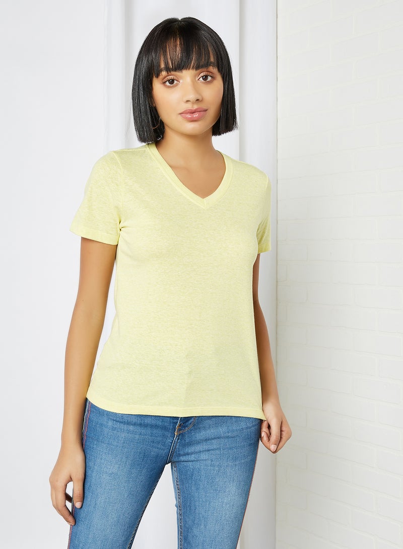 FAME FOREVER Solid V-Neck T-Shirt Yellow  - Image 1