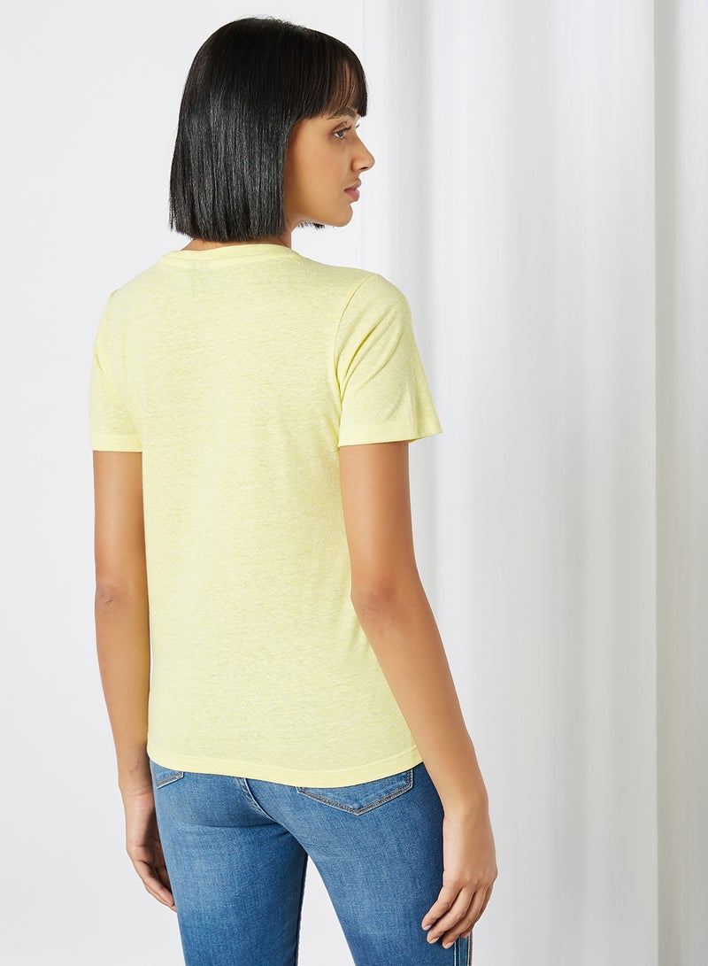 FAME FOREVER Solid V-Neck T-Shirt Yellow  - Image 2