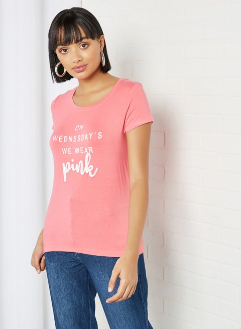 Typographic Print T-Shirt Coral