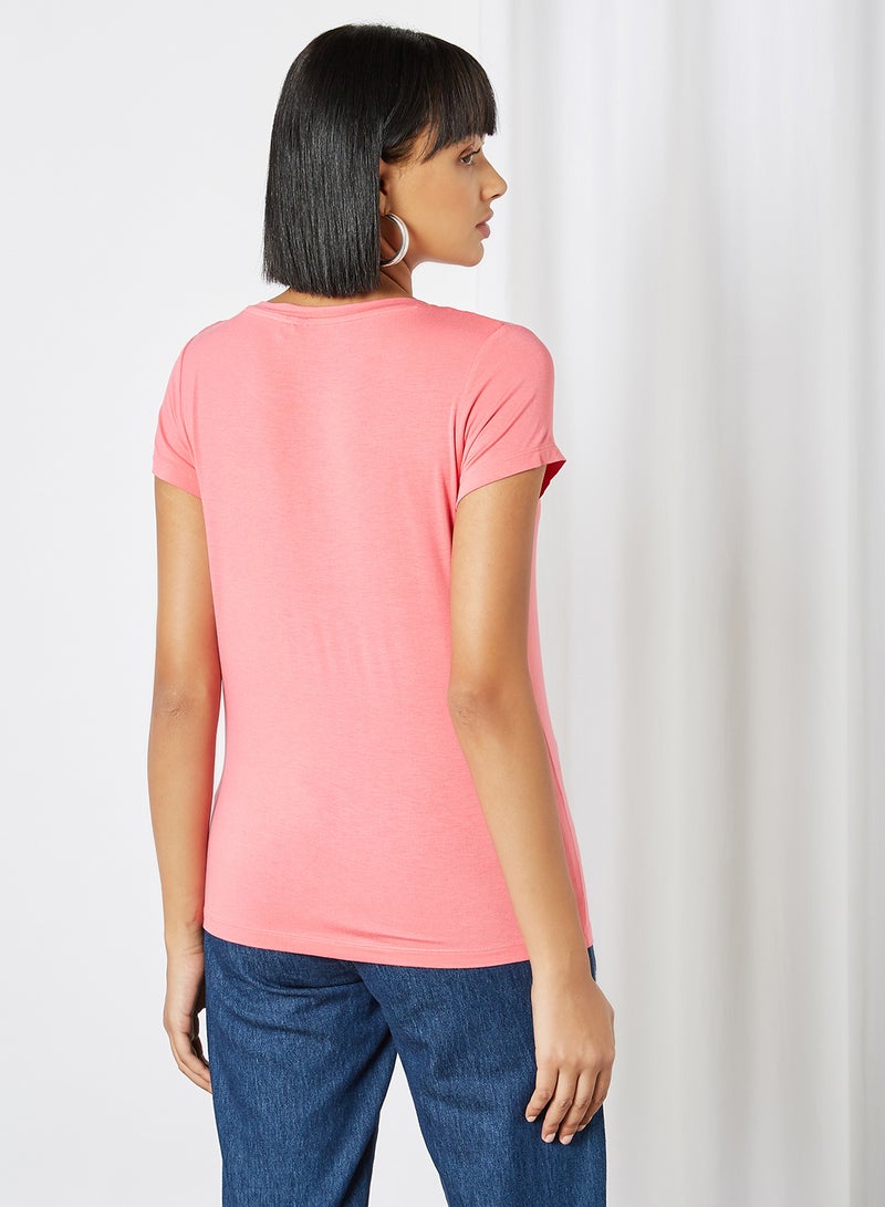 FAME FOREVER - Typographic Print T-Shirt Coral - Image 1