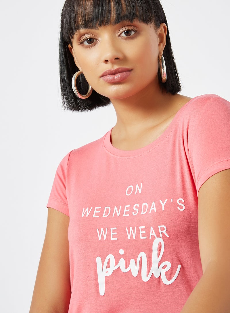 FAME FOREVER - Typographic Print T-Shirt Coral - Image 1