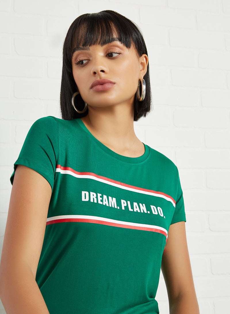 FAME FOREVER Typographic Print T-Shirt Green  - Image 4