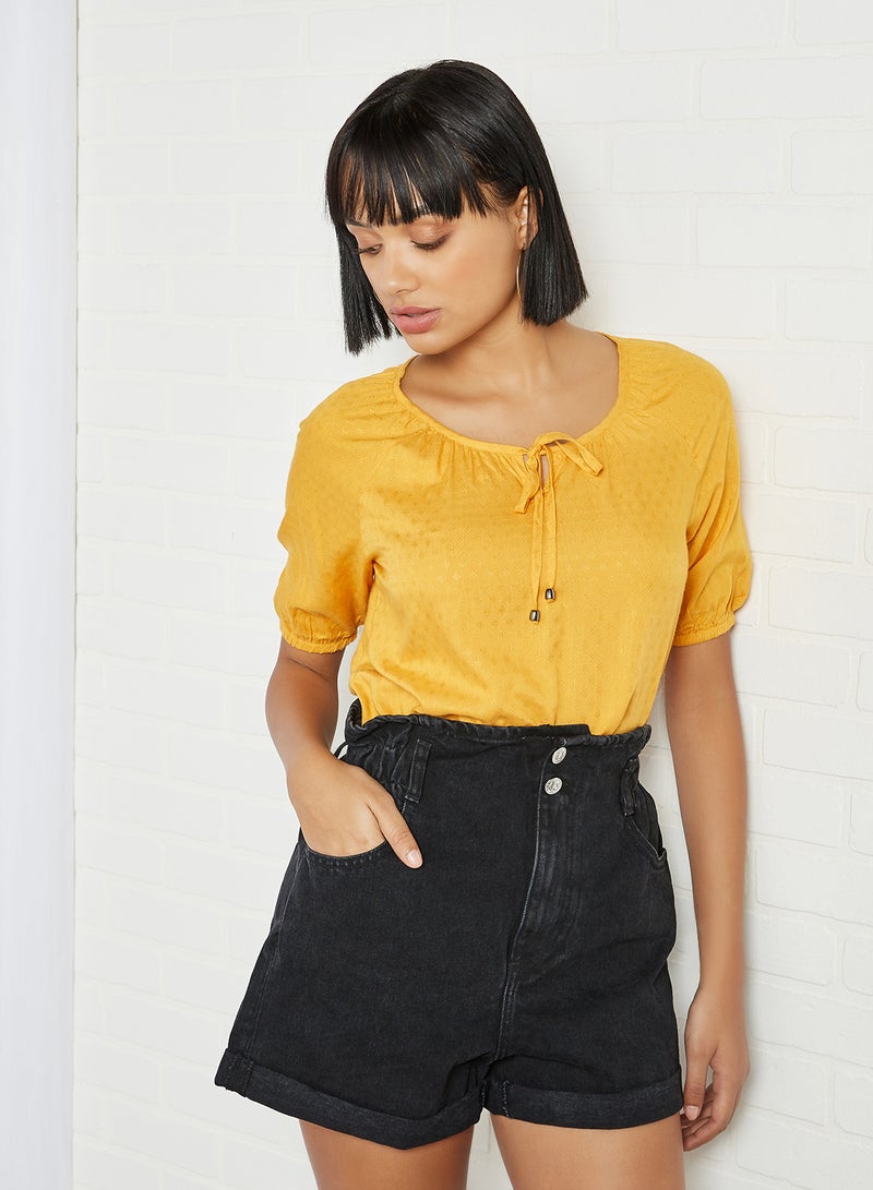 FAME FOREVER Tie Up Neckline Top Mustard  - Image 1