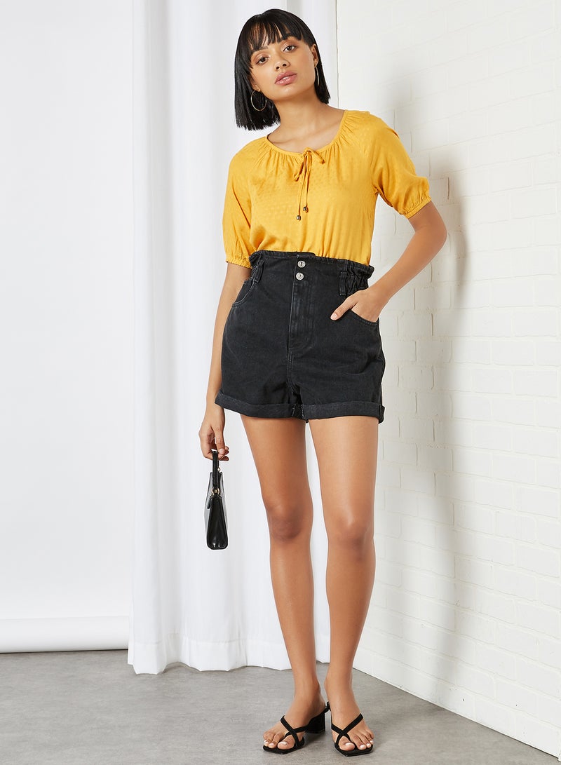 FAME FOREVER Tie Up Neckline Top Mustard  - Image 3