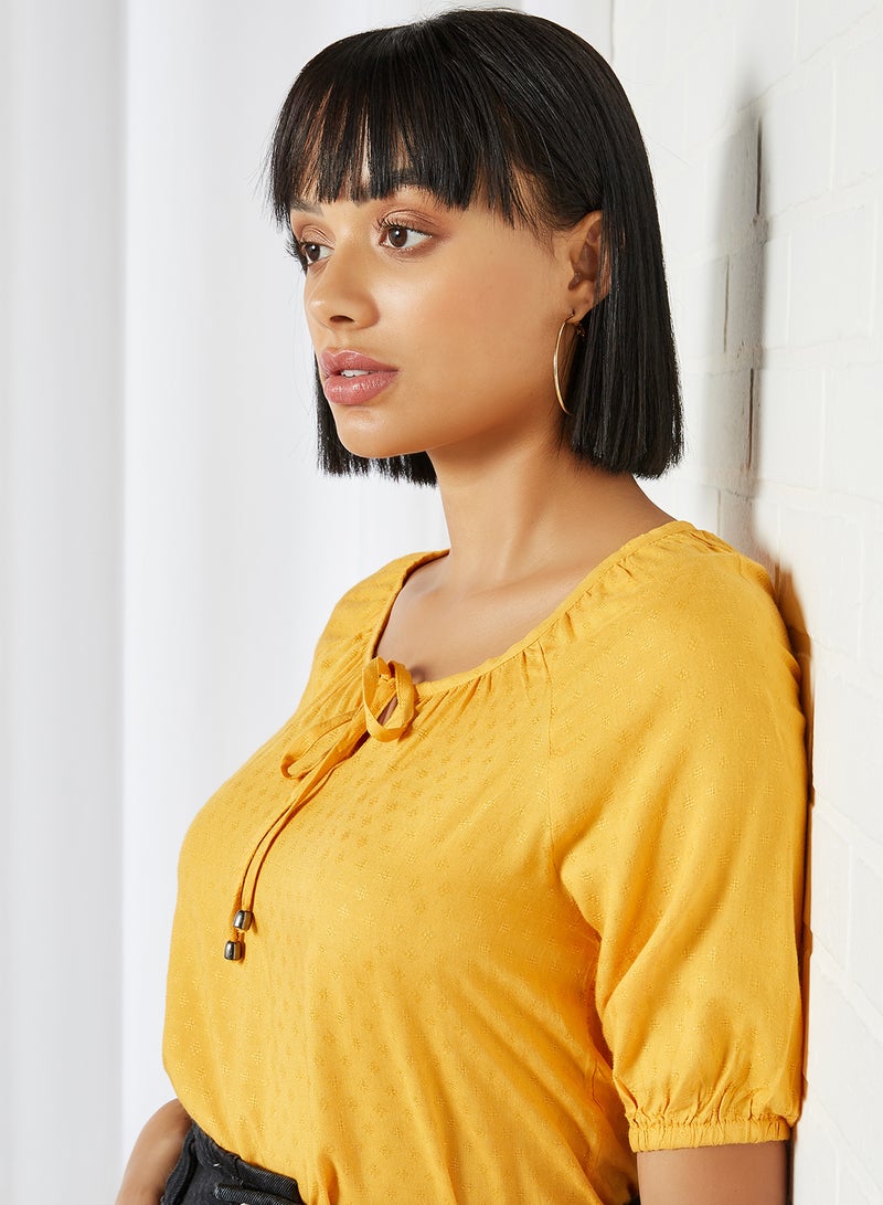 FAME FOREVER Tie Up Neckline Top Mustard  - Image 4