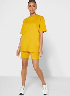 Oversized T-Shirt Cycling Shorts Set Mustard Yellow