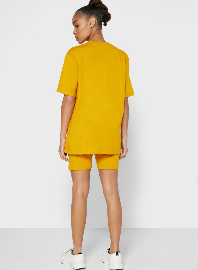 Ginger Basics - Oversized T-Shirt Cycling Shorts Set Mustard Yellow - Image 1