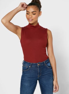 High Neck Ribbed Tank Burgundy