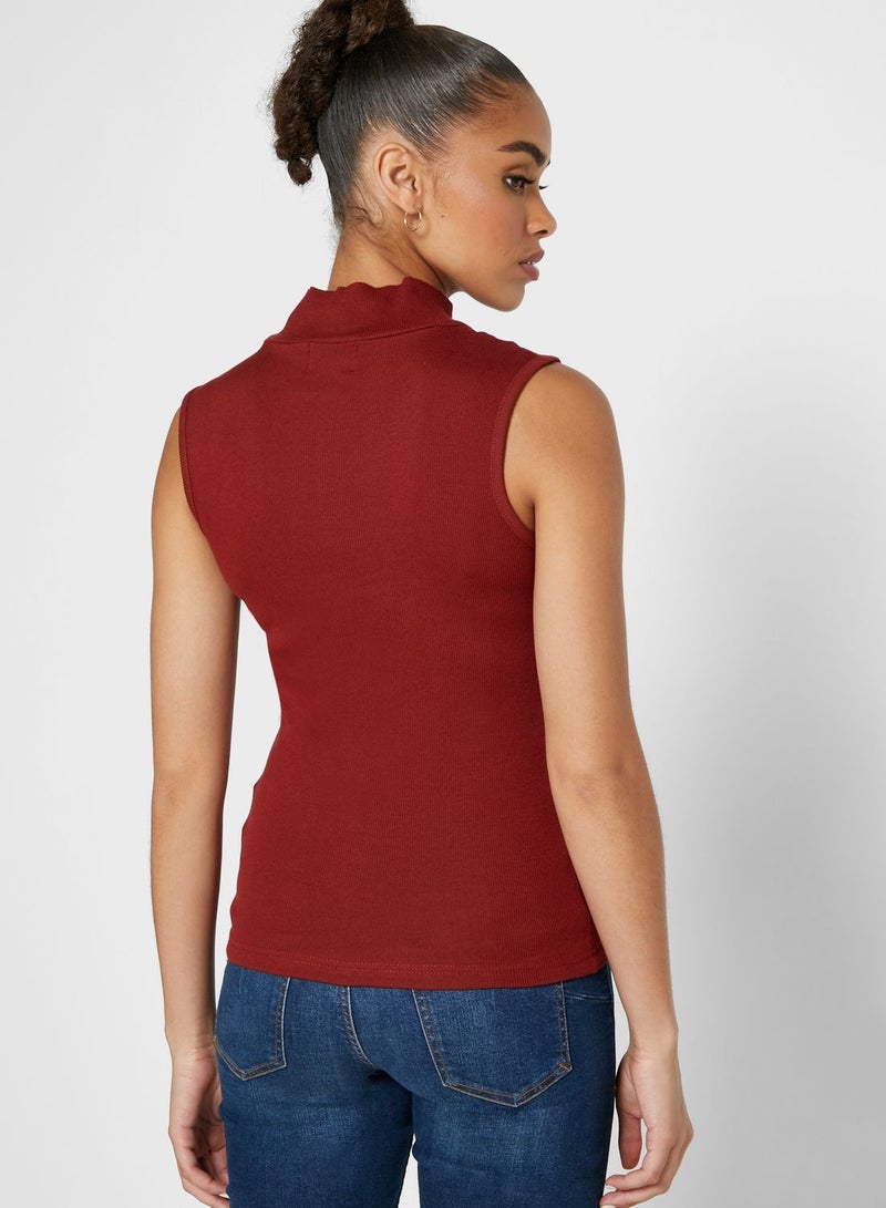 Ginger Basics - High Neck Ribbed Tank Burgundy - Image 1
