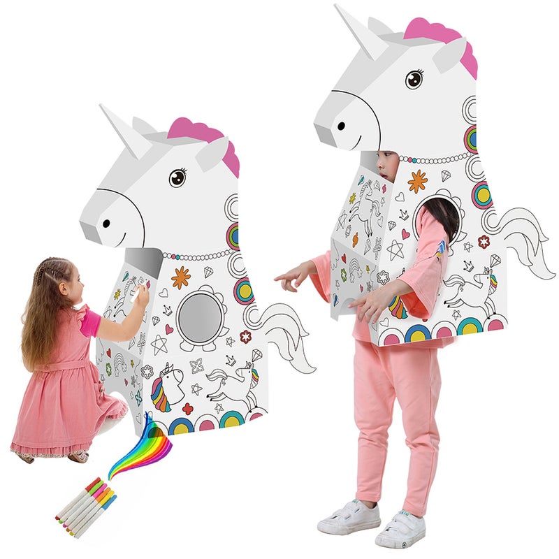 Eazy Kids Diy Doodle, colour And Paint, Art And Craft, 100% Recycled Paper, Birthday Gifts, Set Of 6 Sketch Pen, Wearable Unicorn, 3  Years+, Multicolour 37x82x78.5cm  - Image 1