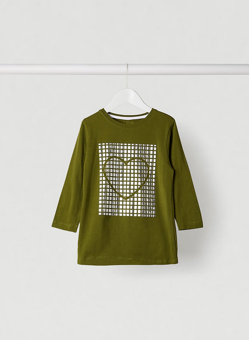 Tales & Stories Kids Foil Print Long Sleeve T-Shirt Olive  - Image 1