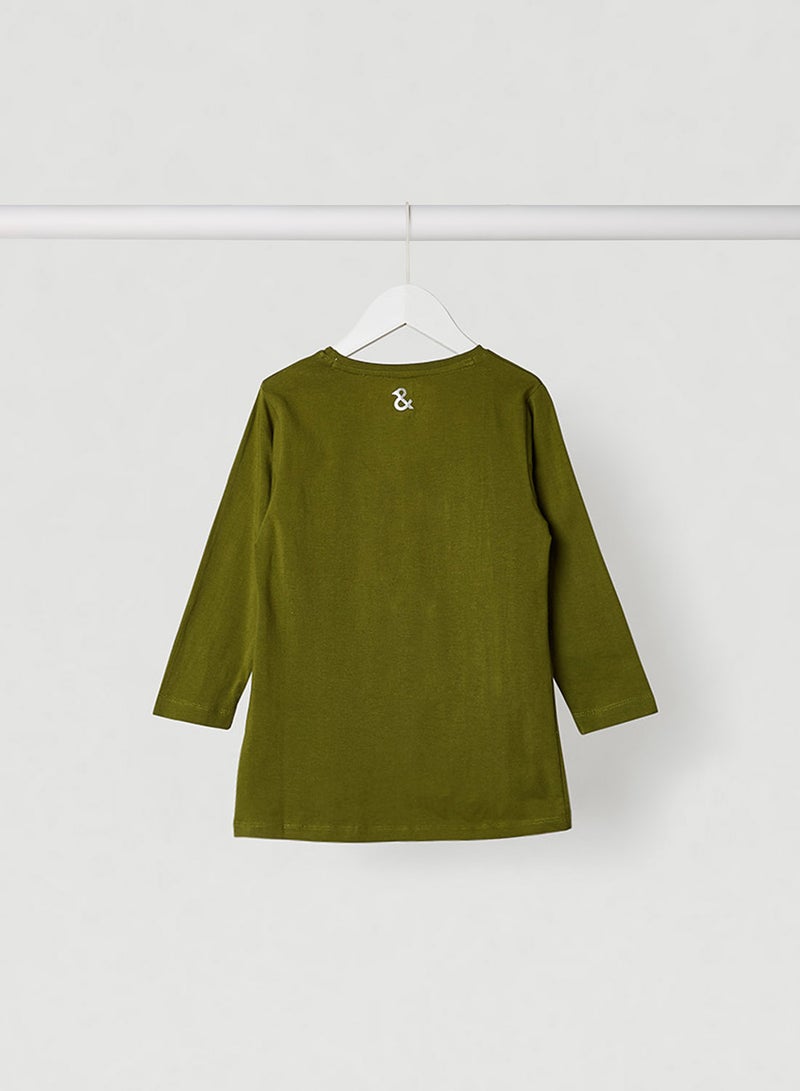 Tales & Stories Kids Foil Print Long Sleeve T-Shirt Olive  - Image 2