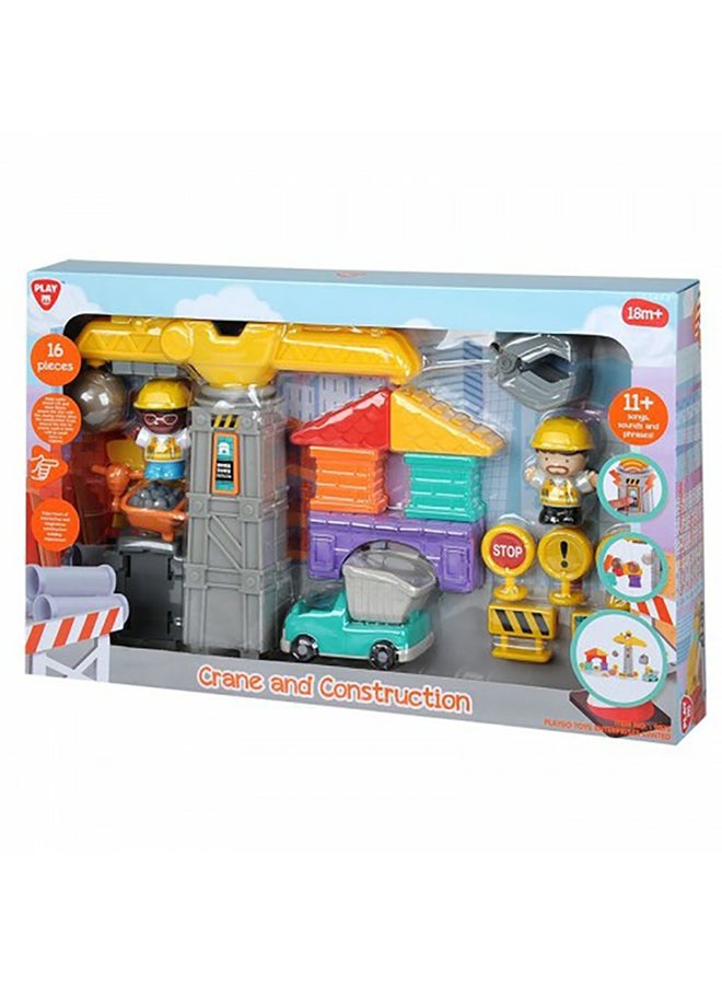 PLAYGO 16-Piece Crane And Construction Figures Playset 