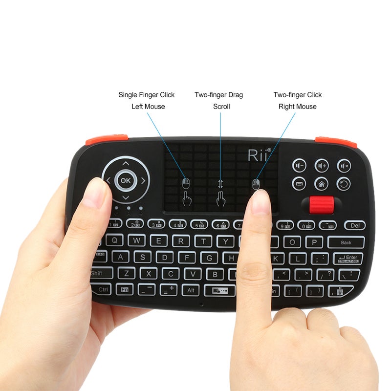 RII - Rii i4 Mini Wireless Keyboard Bluetooth & Dual Modes Handheld Fingerboard Black - Image 1