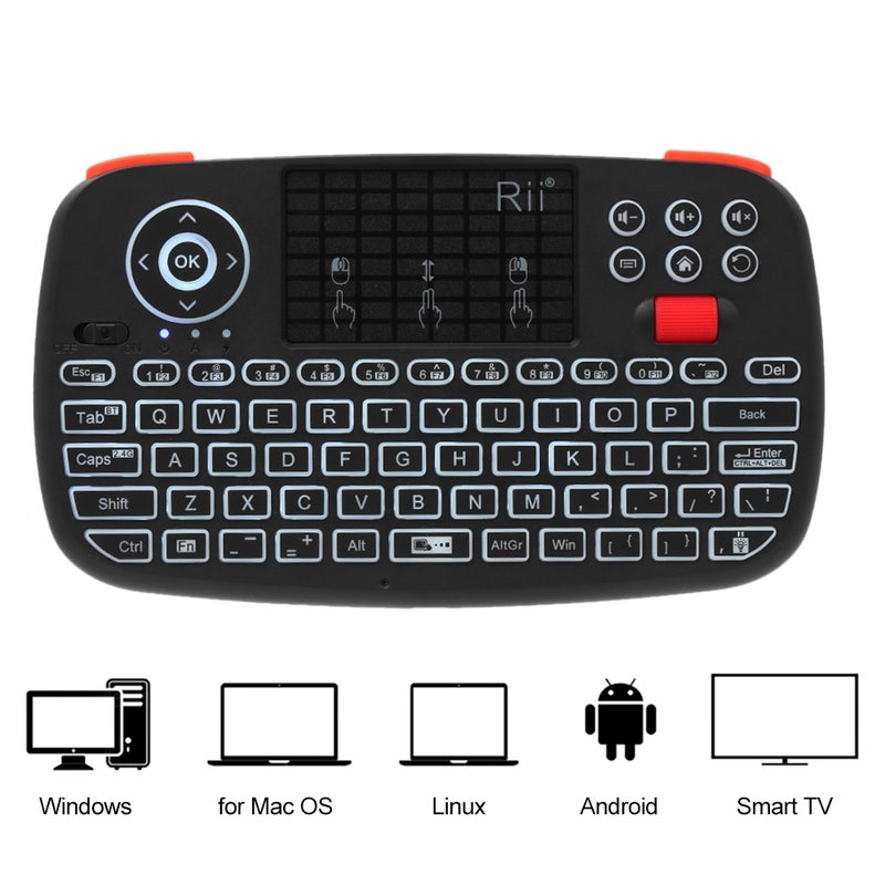 RII - Rii i4 Mini Wireless Keyboard Bluetooth & Dual Modes Handheld Fingerboard Black - Image 1