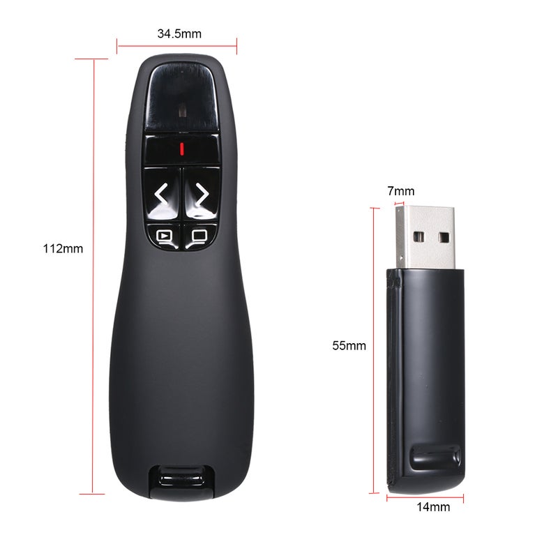 Generic - 2.4G Wireless PPT Powerpoint Clicker With USB Receiver Remote Control Flip Pen Black - Image 1