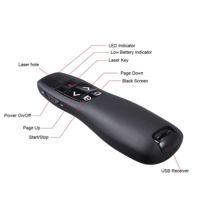 Generic - 2.4G Wireless PPT Powerpoint Clicker With USB Receiver Remote Control Flip Pen Black - Image 1