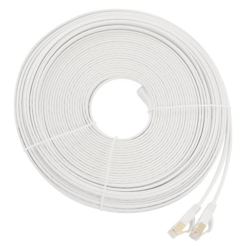 كابل موصل RJ45 لشبكة LAN إيثرنت مسطحة لشبكة إيثرنت Cat 7 أبيض