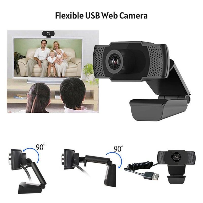 1080P HD Webcam USB Laptop Computer Clip-on PC Web Camera Built-in Microphone Black - Image 2