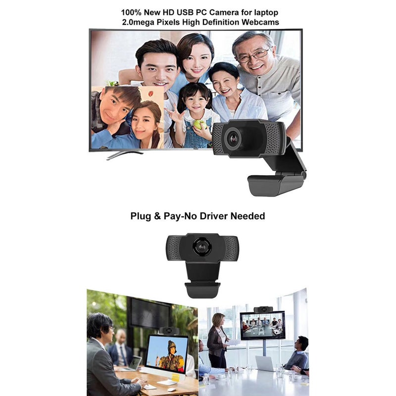 1080P HD Webcam USB Laptop Computer Clip-on PC Web Camera Built-in Microphone Black - Image 5