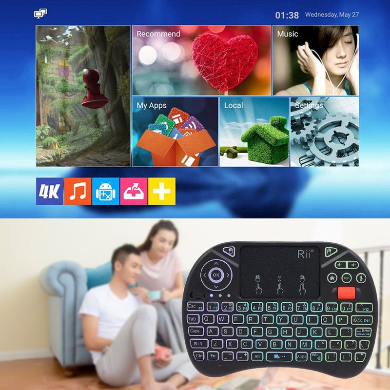 RII - Rii X8 Plus Backlit Wireless Keyboard Touchpad Mouse Remote Control For Android TV BOX Smart TV PC Black - Image 1