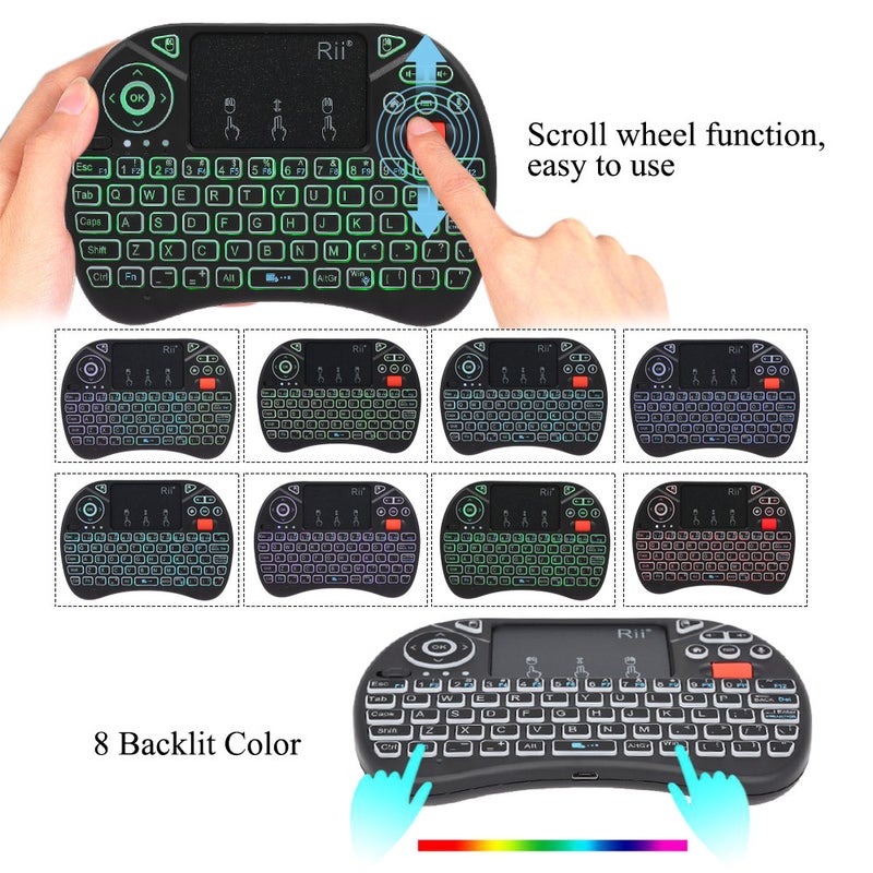 RII - Rii X8 Plus Backlit Wireless Keyboard Touchpad Mouse Remote Control For Android TV BOX Smart TV PC Black - Image 1