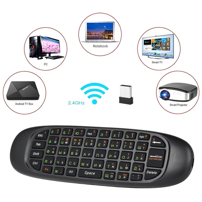 Russian English Air Mouse Wireless Keyboard Remote Control For Smart TV Android TV BOX PC Black
