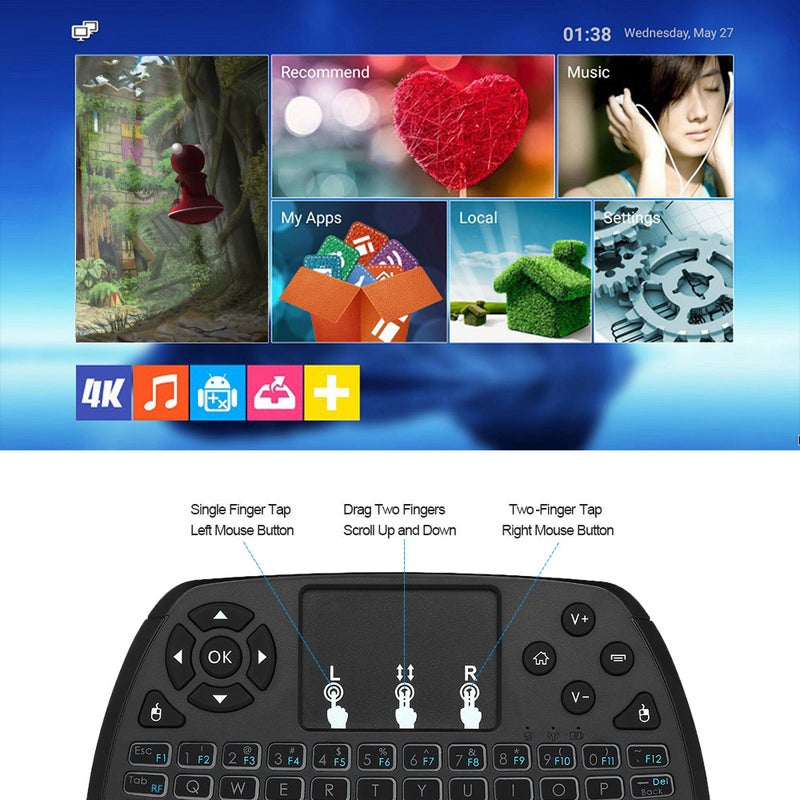 2.4GHz Wireless Keyboard Touchpad Mouse Handheld Remote Control for Android TV BOX Smart TV PC Notebook Black