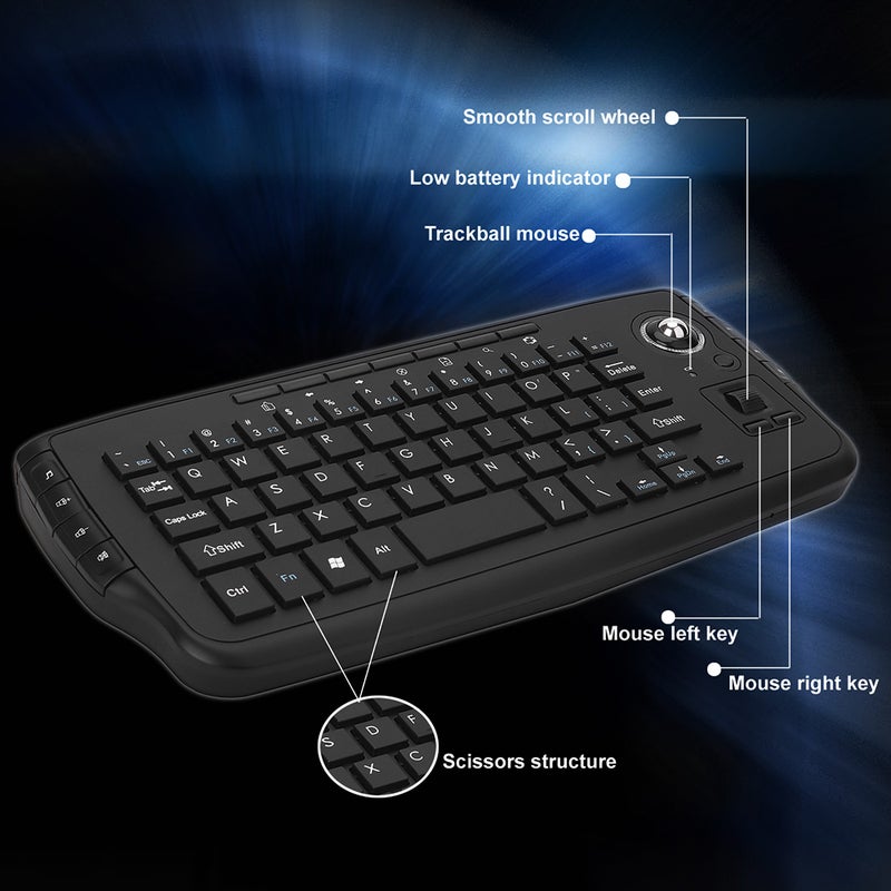 Generic - E30 Wireless Keyboard With Trackball Mouse Scroll Wheel Remote Control For Android TV BOX Smart TV PC Notebook Black - Image 1