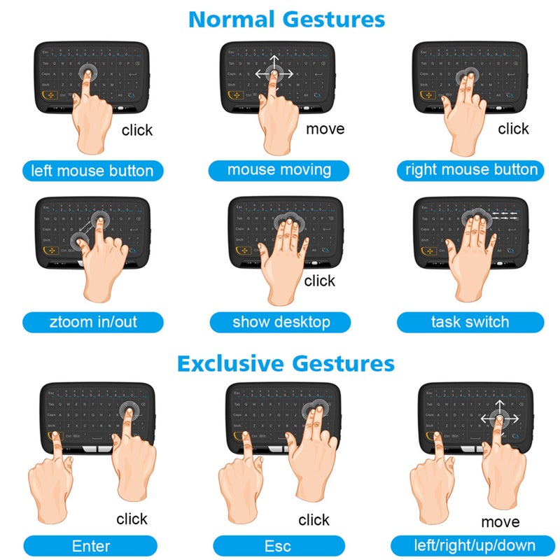H18 Wireless Full Touchpad Remote Control Keyboard Mouse Mode With Large Touch Pad Vibration Feedback Black  - Image 2