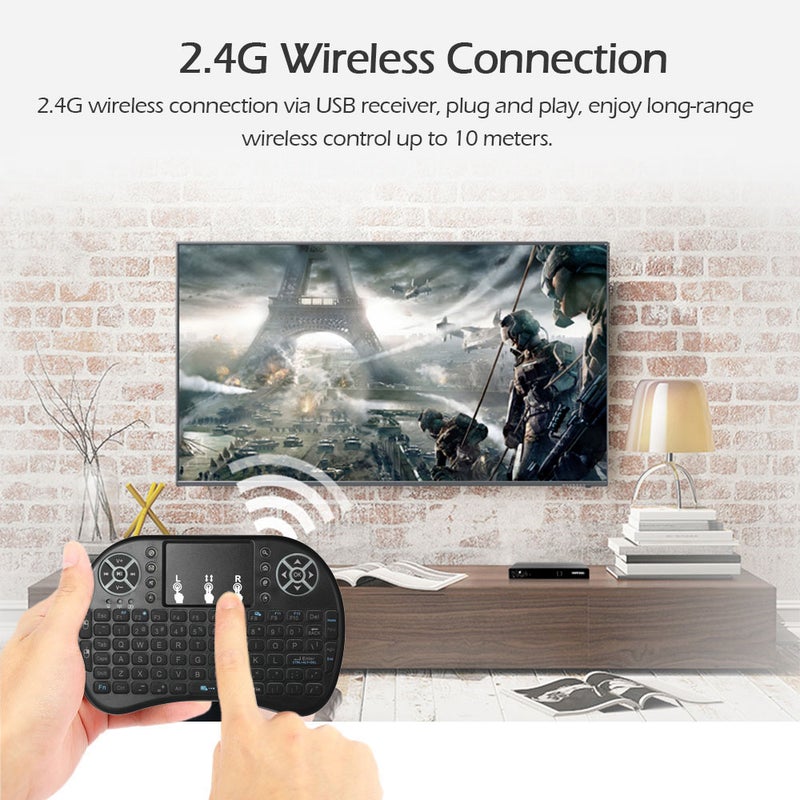Generic - LED Backlight Wireless Keyboard With Touchpad Mouse Remote Control For Android TV BOX HTPC PC Black - Image 1